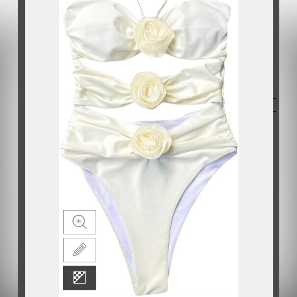 One piece, floral, rosette, cream swimsuit XS